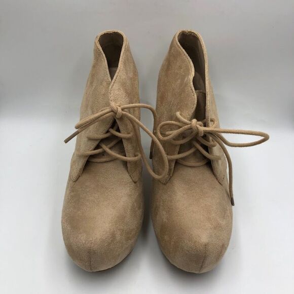 Y2K Rue 21 Women's Tan Covered Wedge Heel Lace Up Unworn Shoes Large 8/9 - Picture 5 of 9